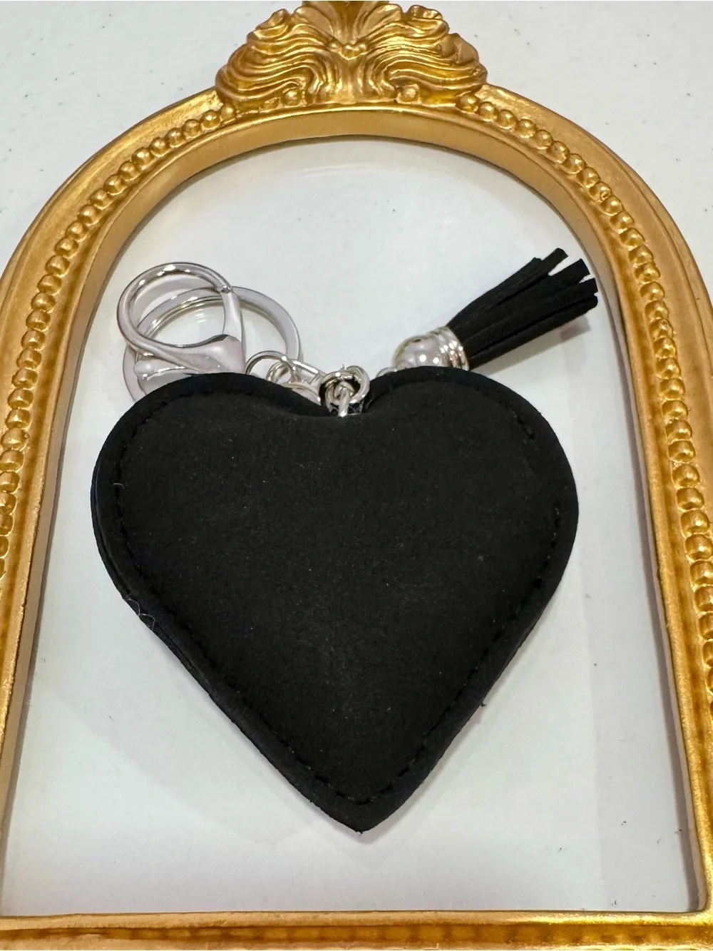 New Olive Green Leopard Heart with Tassel Keychain